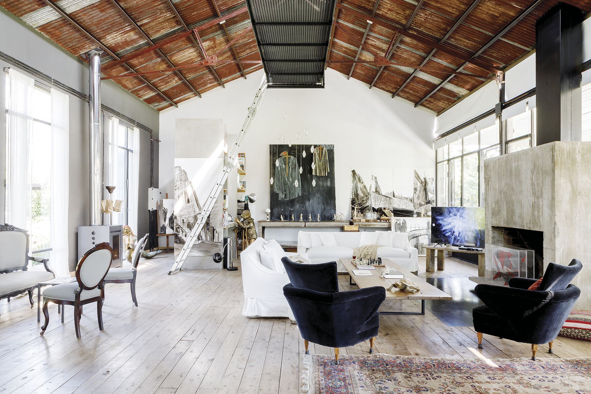 salon maison loft à la décoration récup