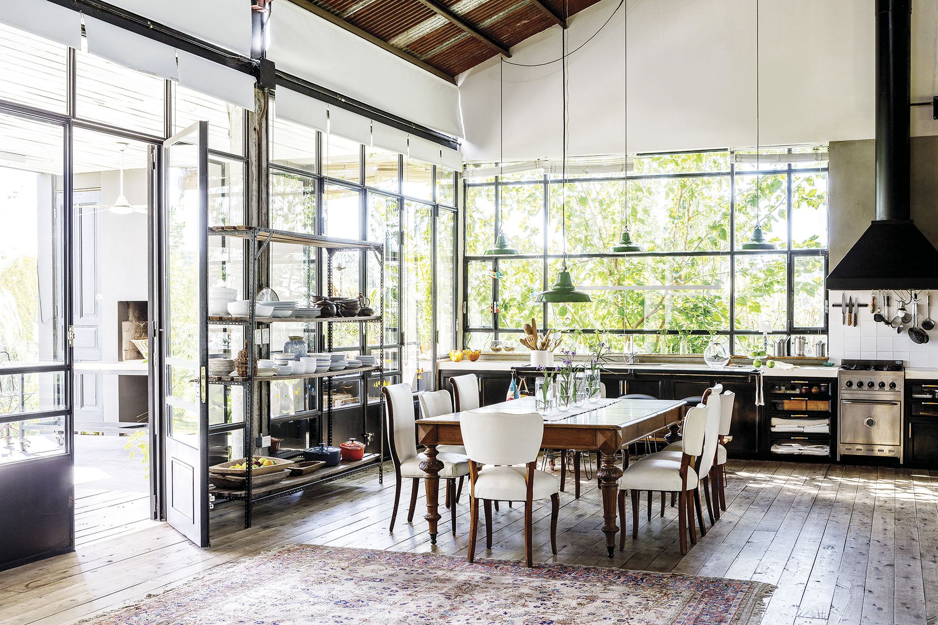 cuisine ouverte et salle à manger décoration récup