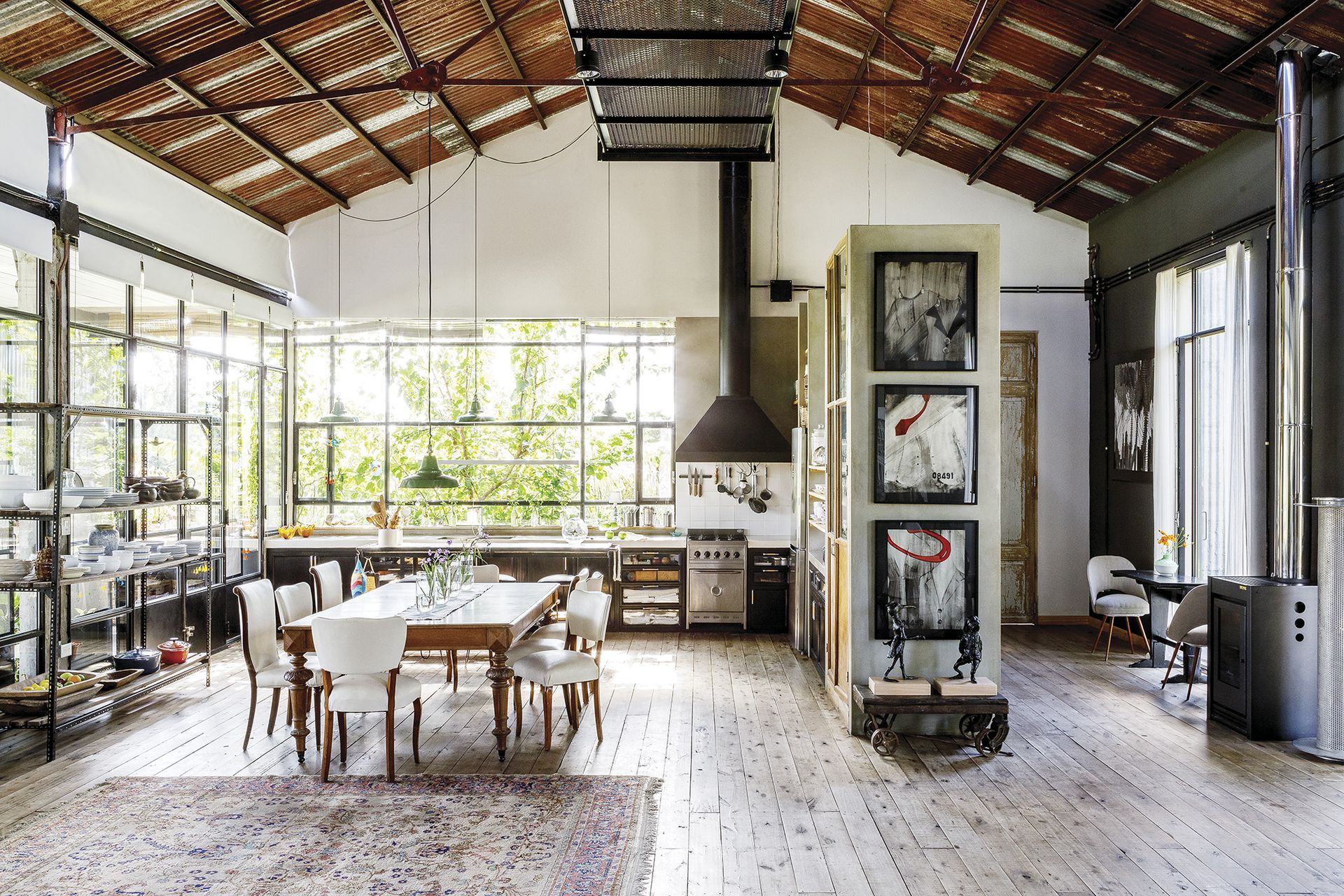 cuisine ouverte et salle à manger décoration récup