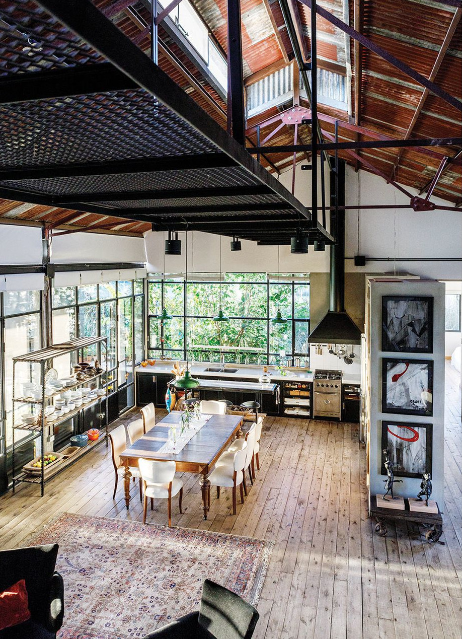 cuisine ouverte et salle à manger décoration récup