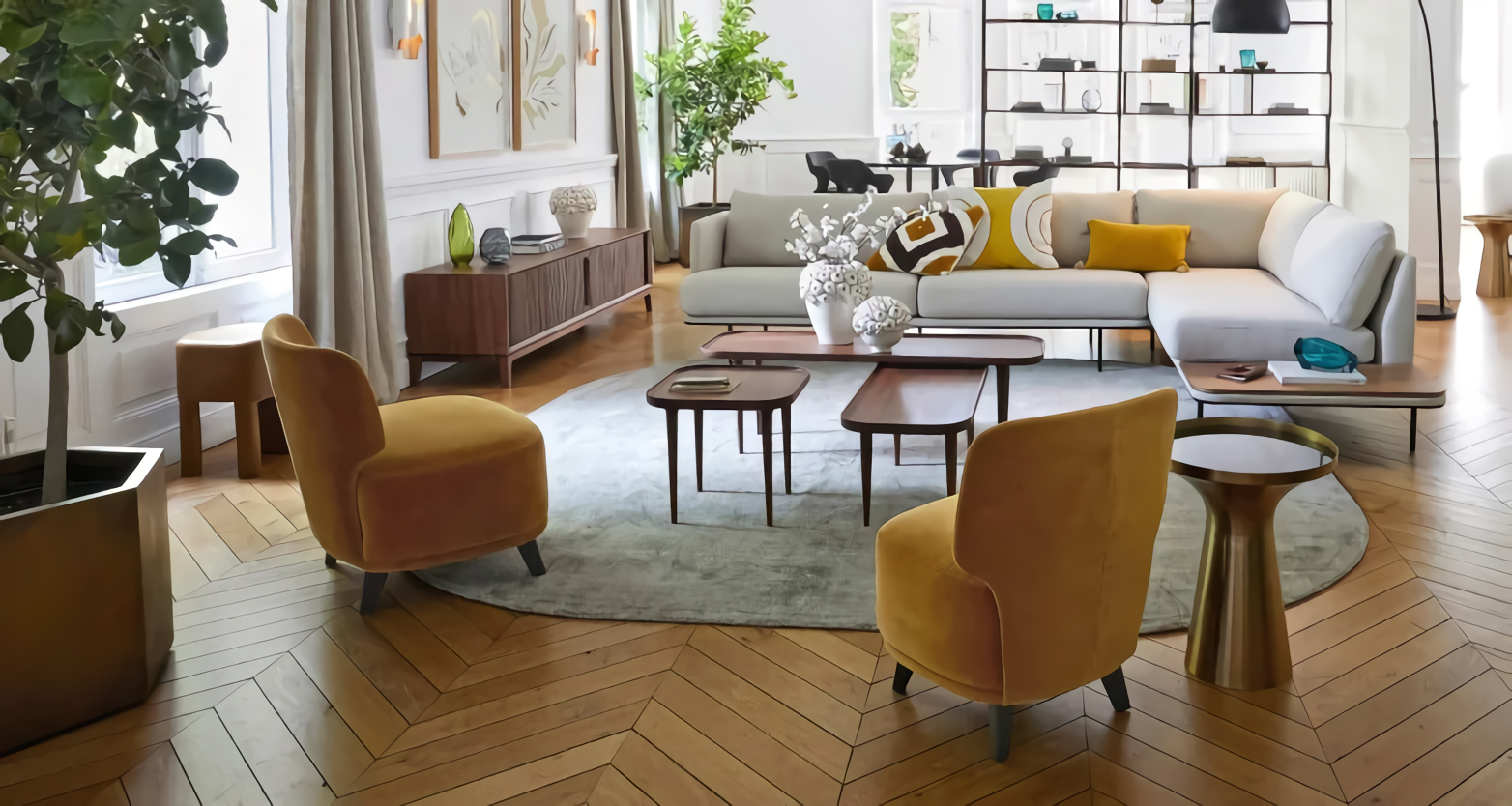 salon décoration contemporaine dans appartement haussmannien