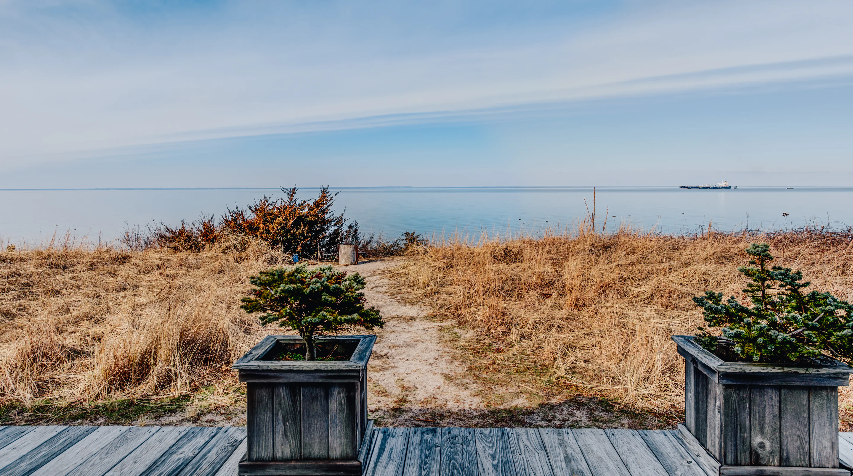 terrasse bois vue dunes et océan