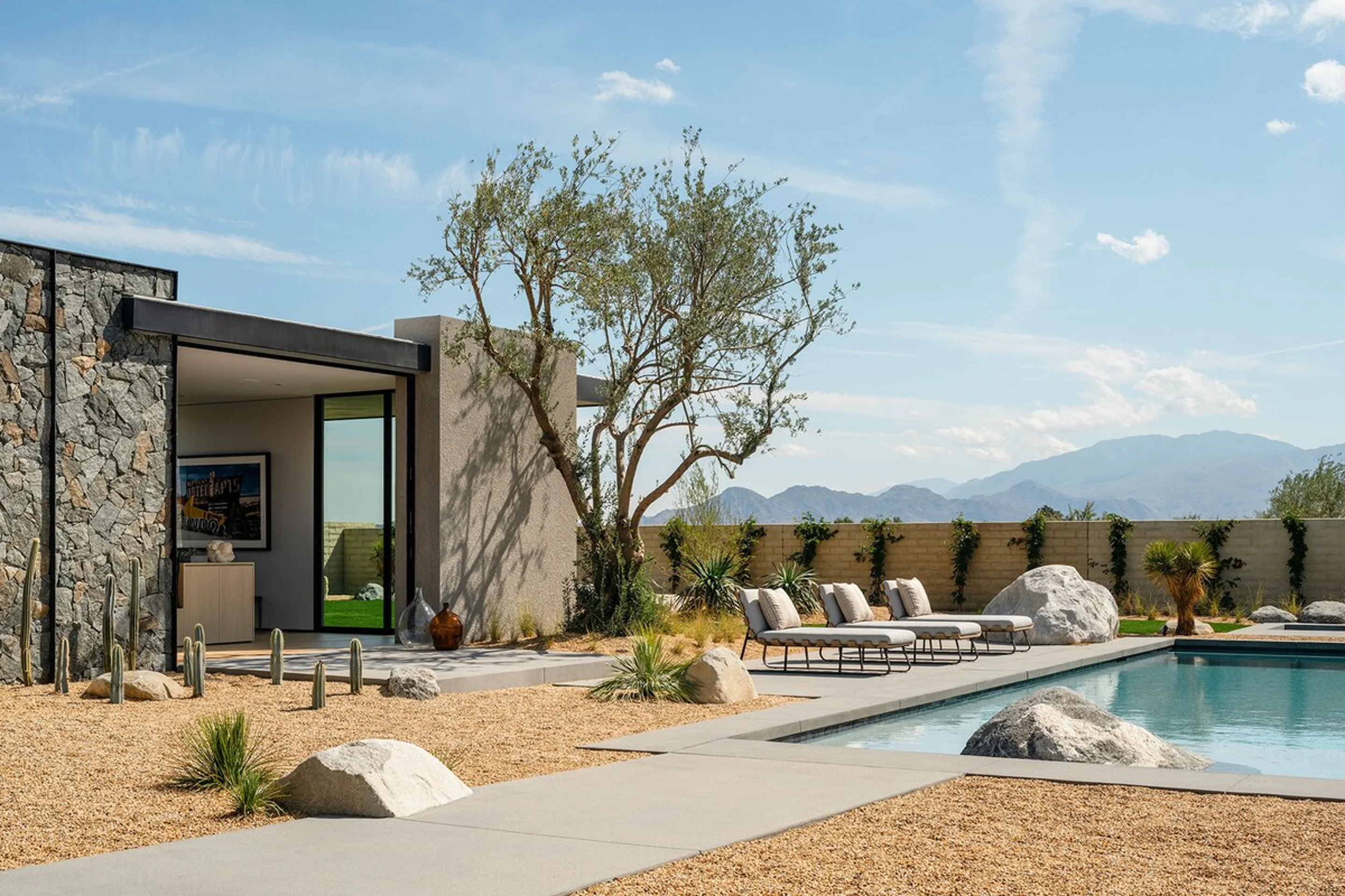 jardin maison d'architecte avec piscine