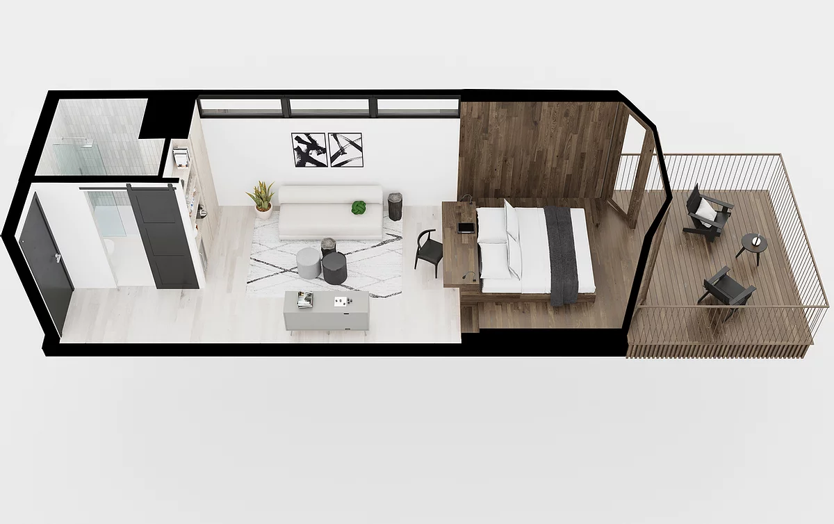 plan 3D petite maison en bois de 40m2