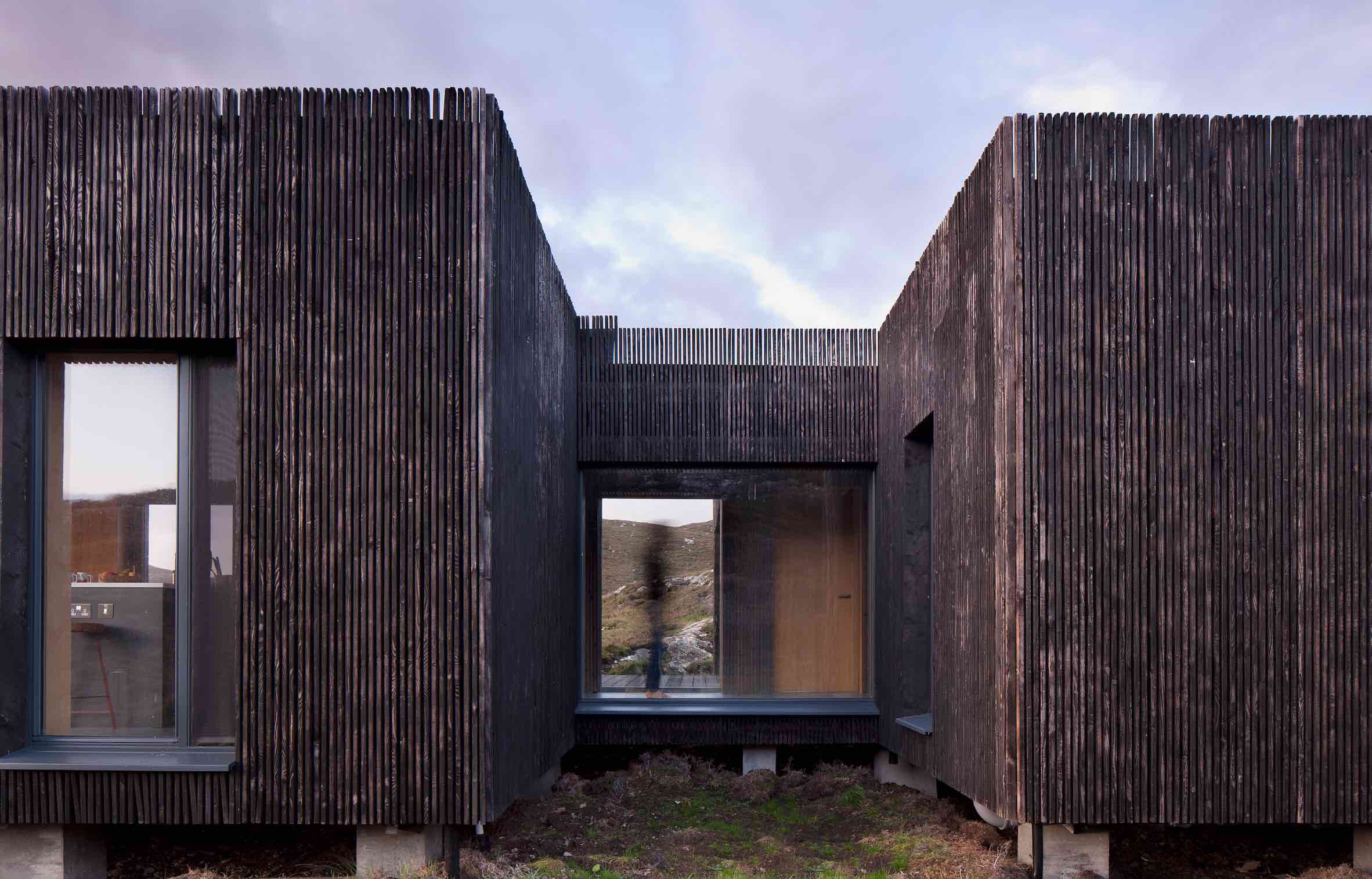 façade maison en bois de mélèze brûlé