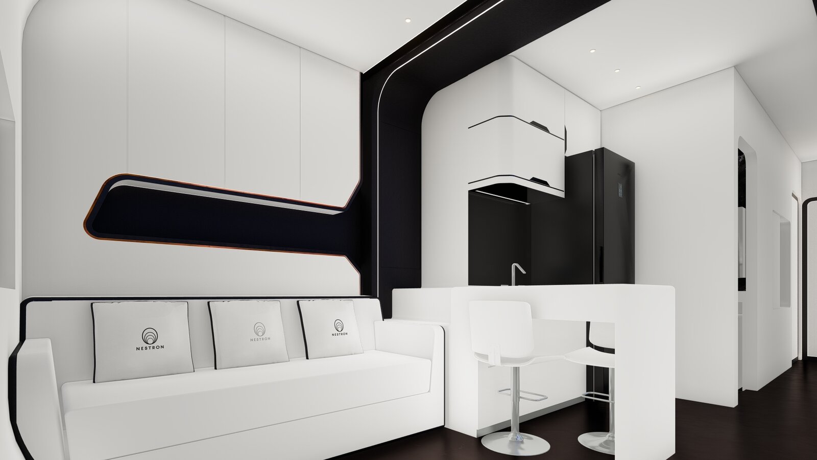 salon et cuisine design et futuriste tiny house