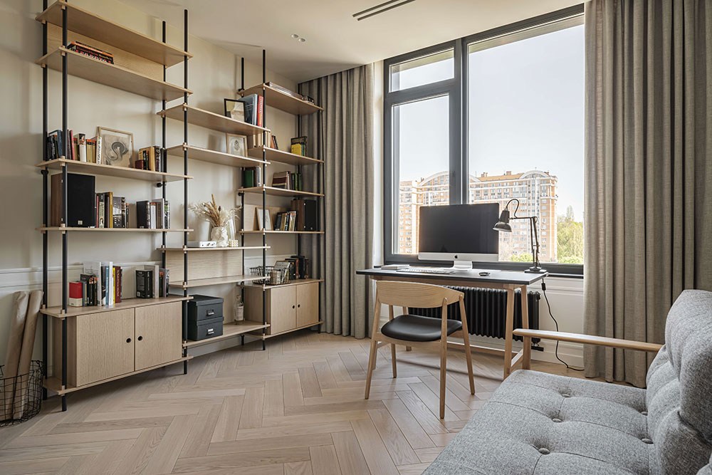 bureau avec canapé gris