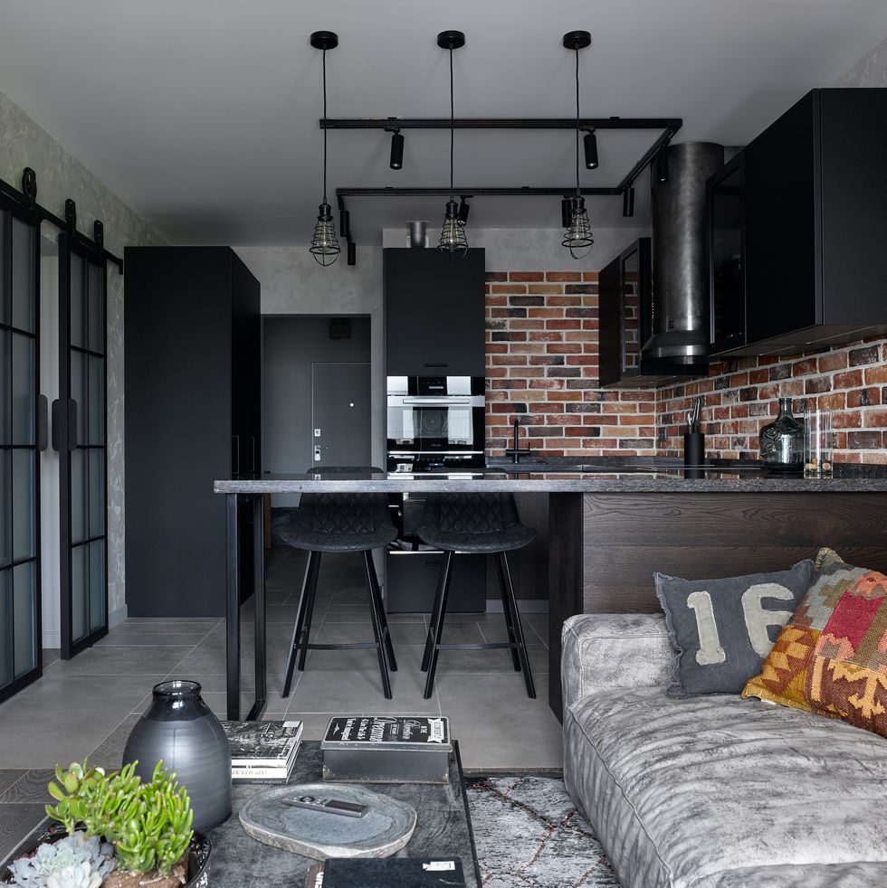 salon et cuisine ouverte décoration style loft