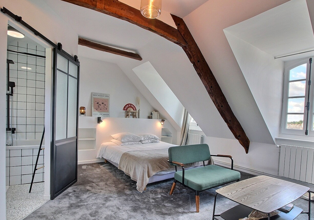 chambre avec poutres esprit vintage