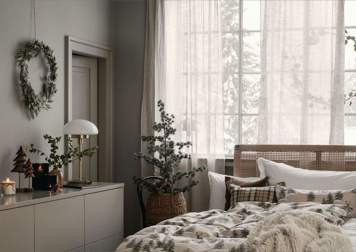 chambre décoration beige et verte