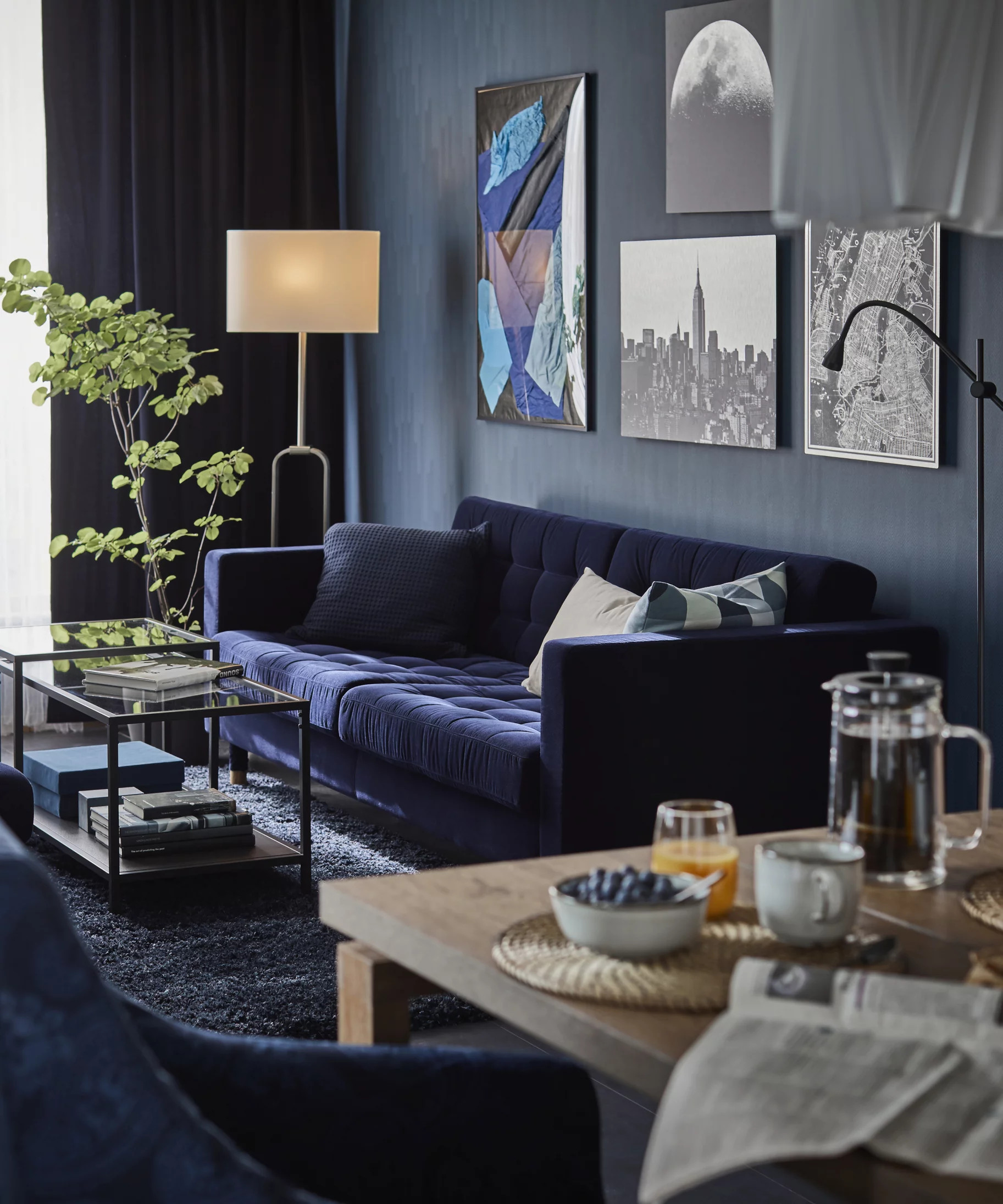 Landskrona canapé IKEA velours bleu