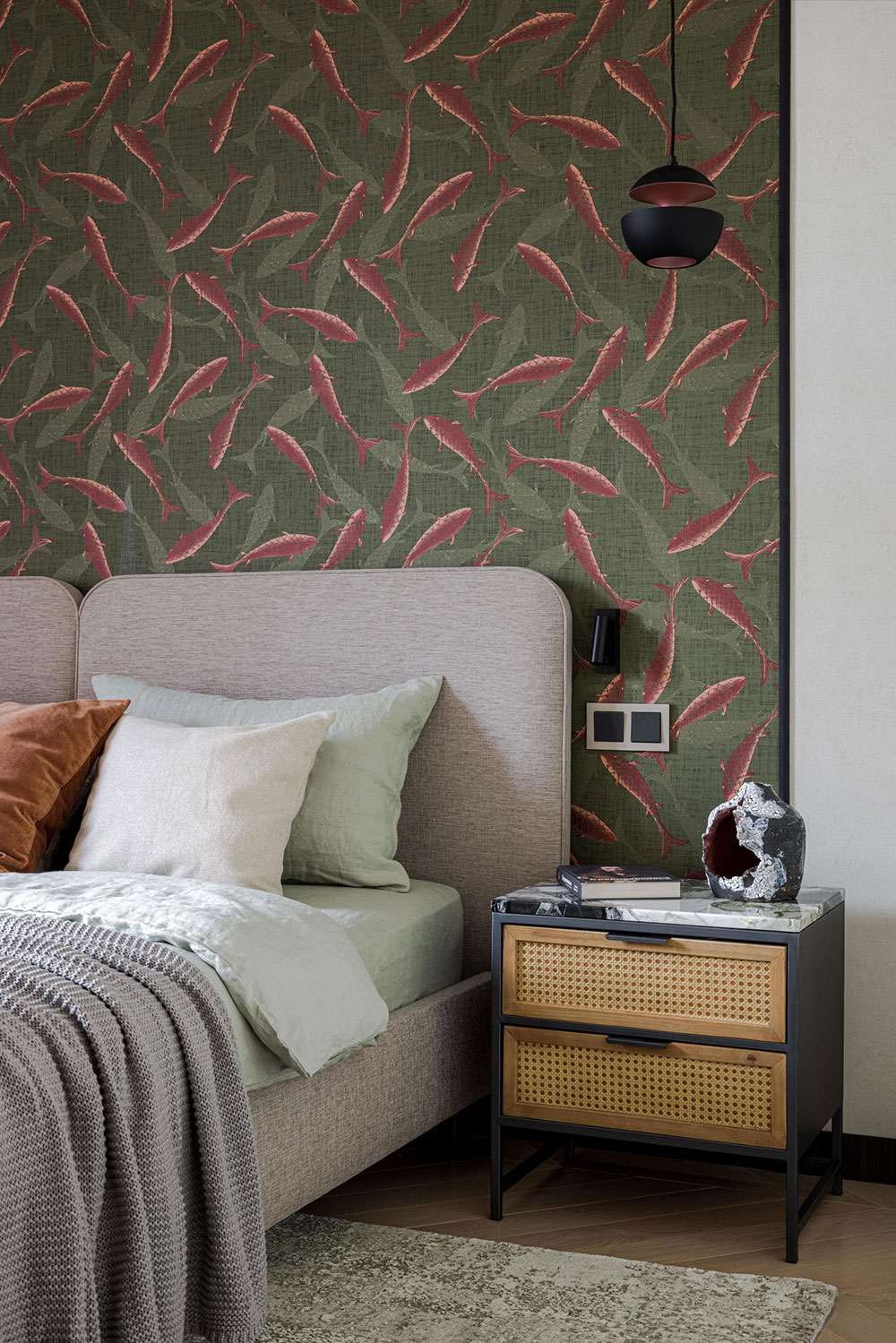 chambre avec papier-peint poissons décoration design