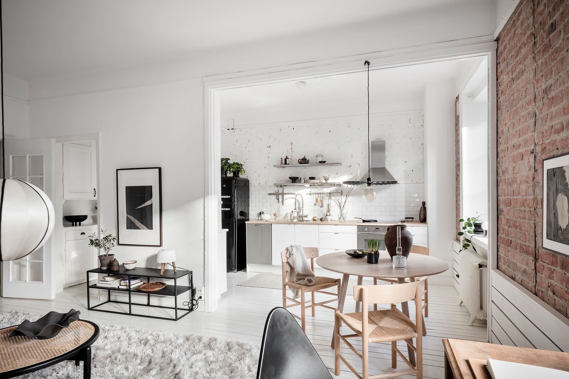 salon et cuisine ouverte décoration scandinave