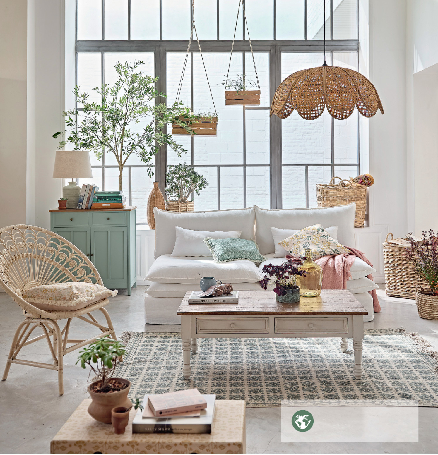 salon avec verrière décoration pastel