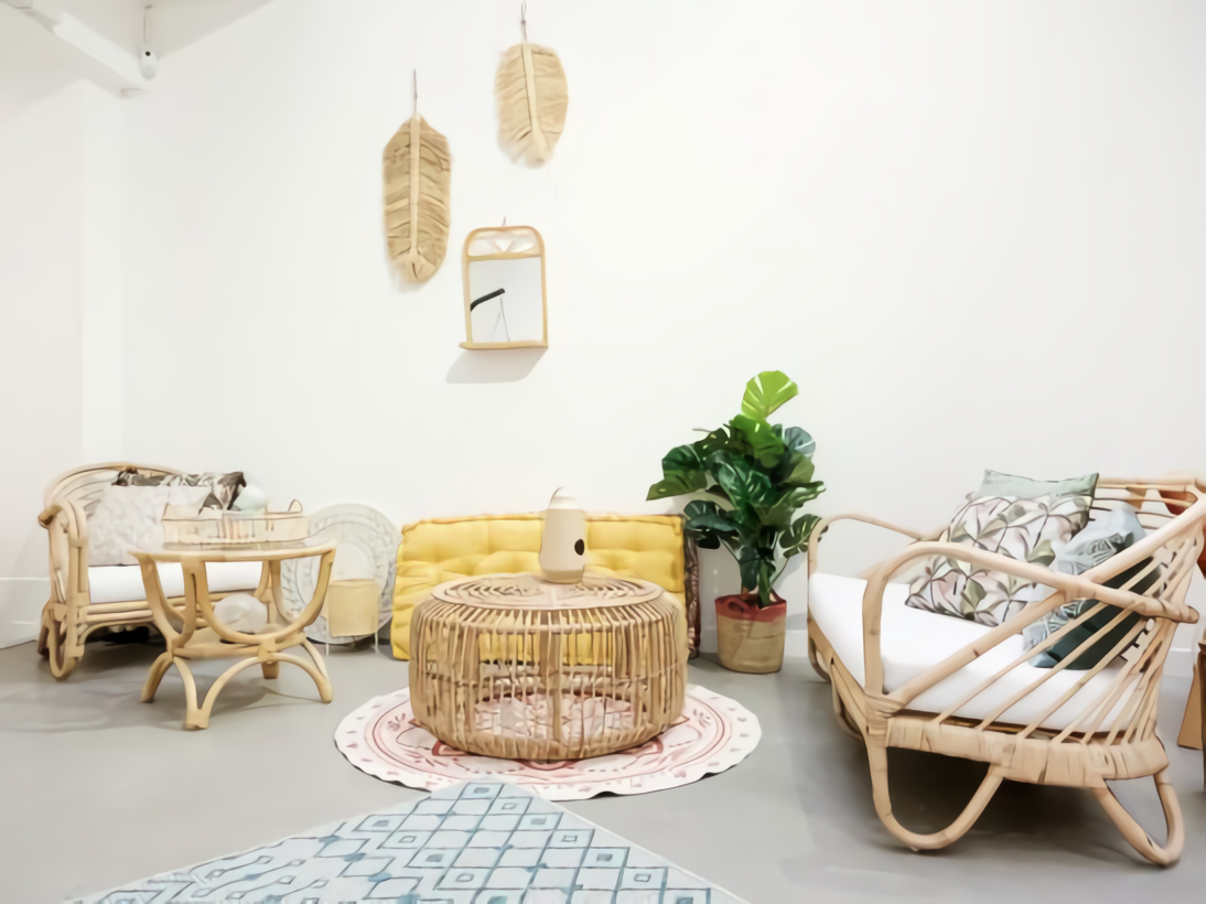 terrasse avec mobilier bambou