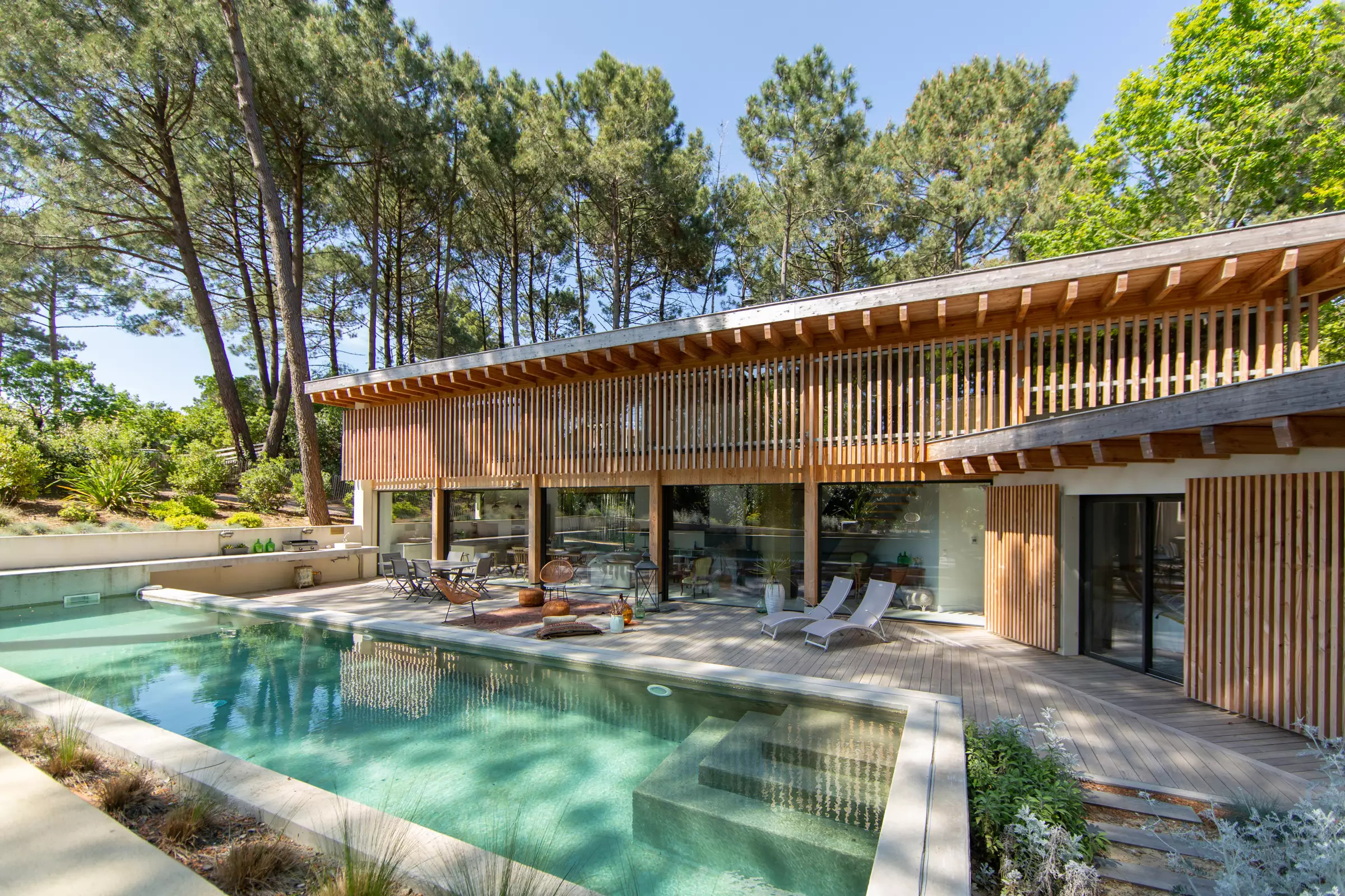 terrasse avec piscine maison en bois le Cap Ferret terrasse avec piscine maison en bois le Cap Ferret