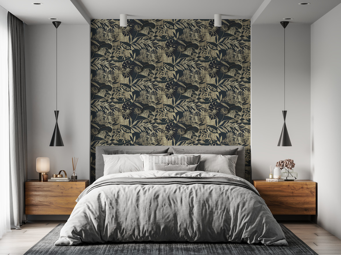 chambre avec papier-peint en tête de lit chambre avec papier-peint en tête de lit