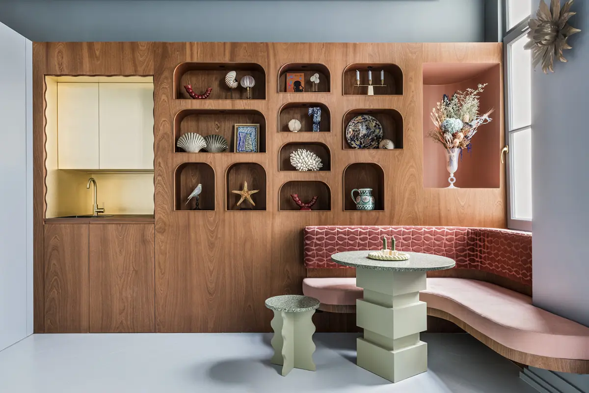 salon avec coin repas décoration design studio Paris