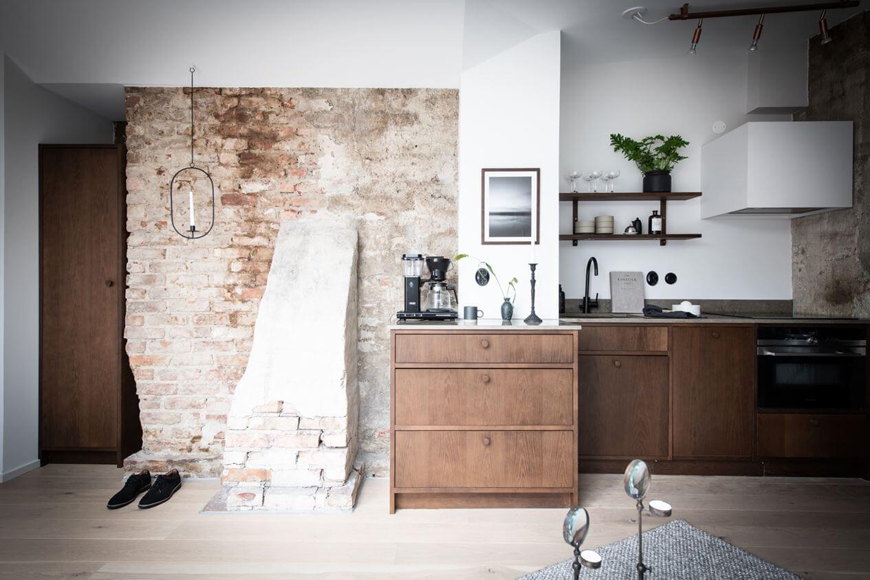 cuisine design avec mur briques