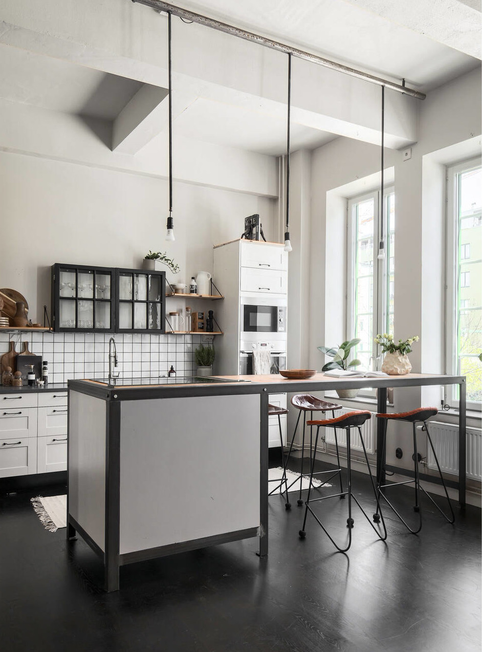 cuisine noire et blanche avec îlot cuisine noire et blanche avec îlot