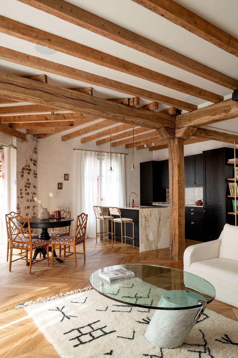 cuisine et salon appartement rénové