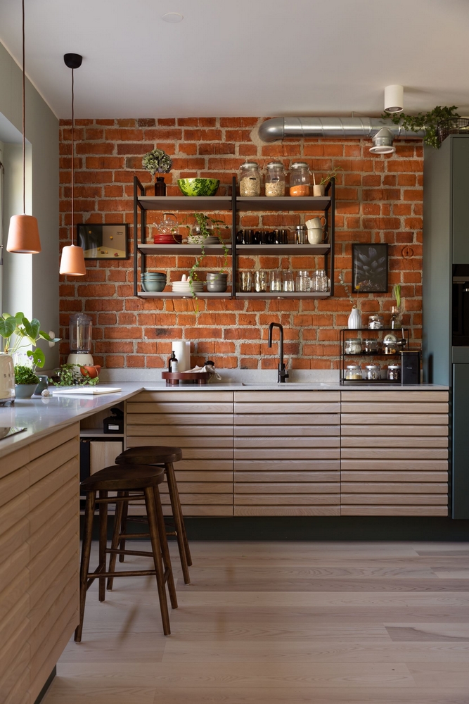 cuisine bois design avec mur de briques cuisine bois design avec mur de briques