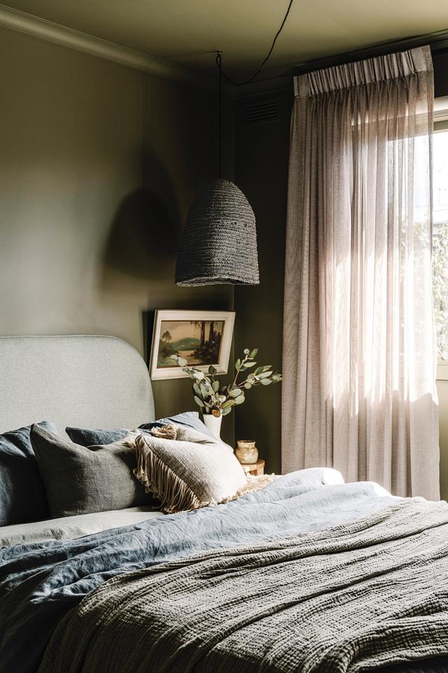 chambre vert olive décoration vintage