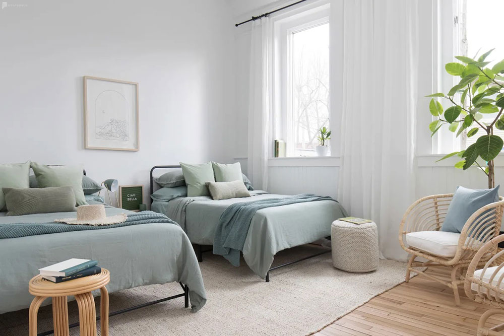 chambre loft décoration verte