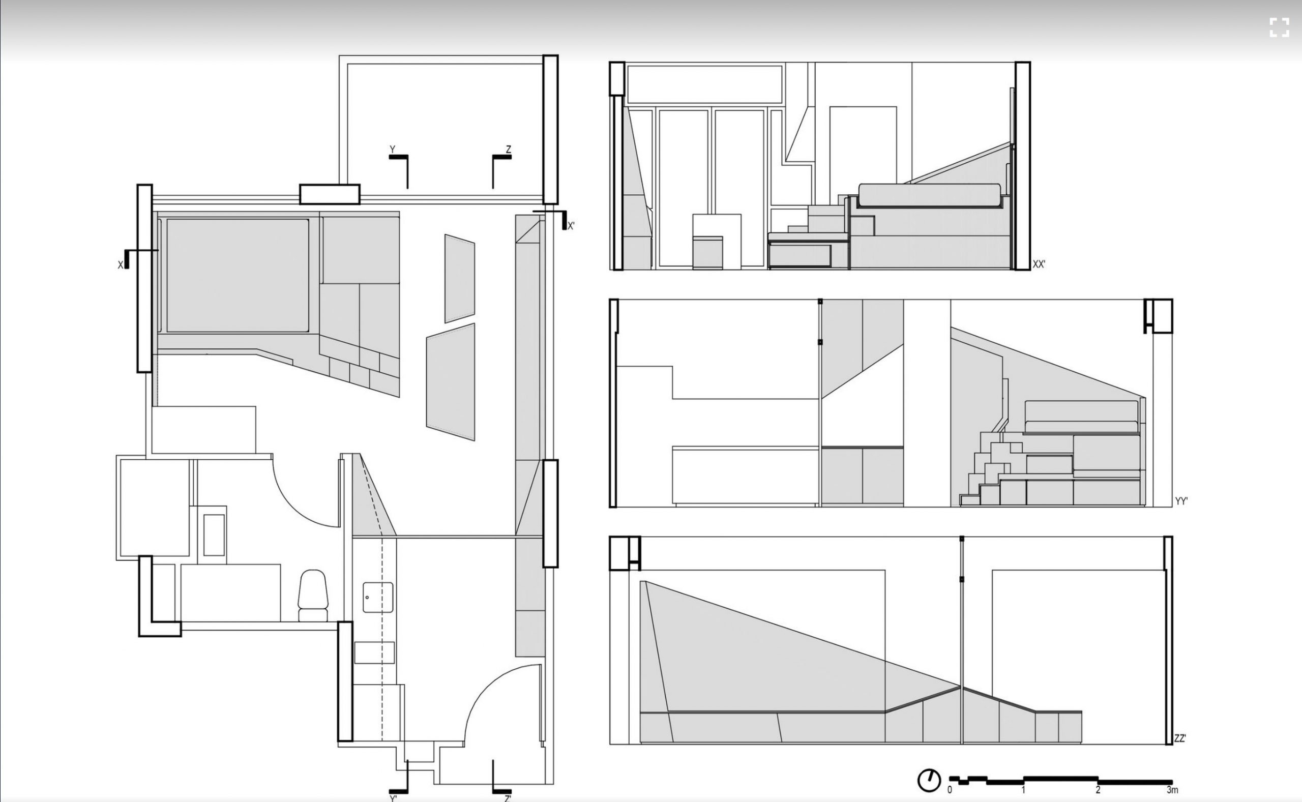 plan 3D studio de 43m2 aménagé par des architectes plan 3D studio de 43m2 aménagé par des architectes