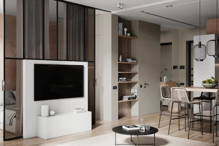 salon avec verrière décoration design