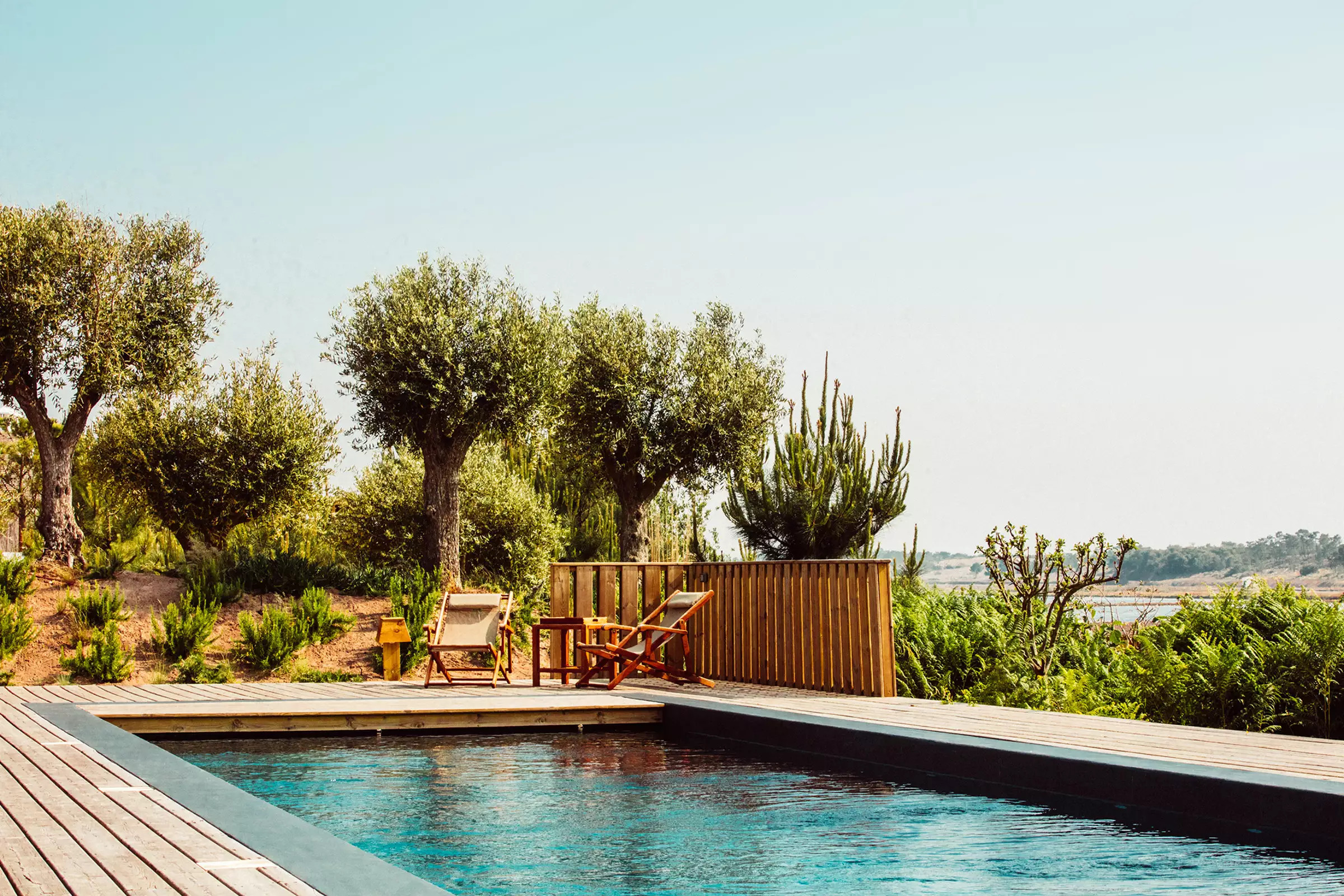 piscine maison blanche entourée d'oliviers Comporta