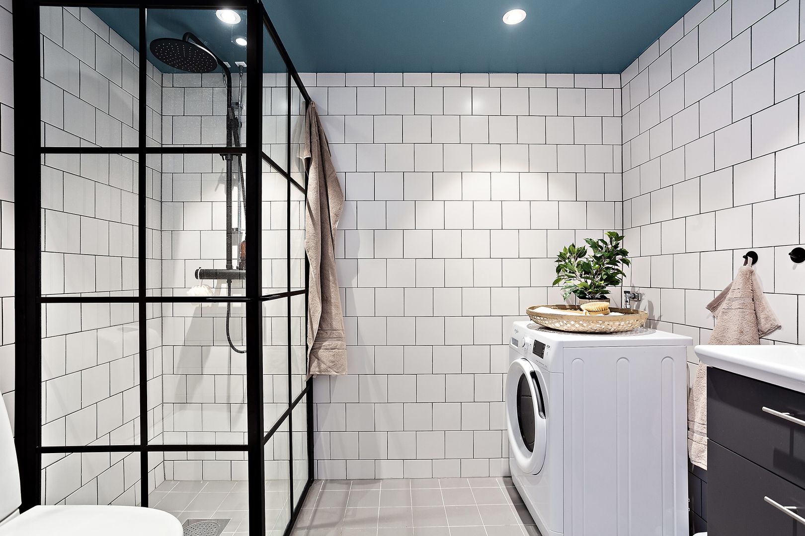salle de bain blanche et bleue