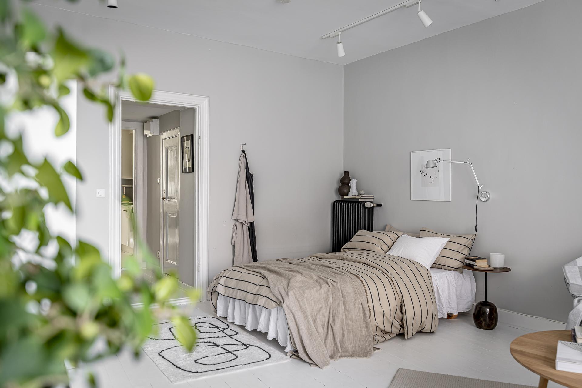espace chambre décoration beige studio 50m2