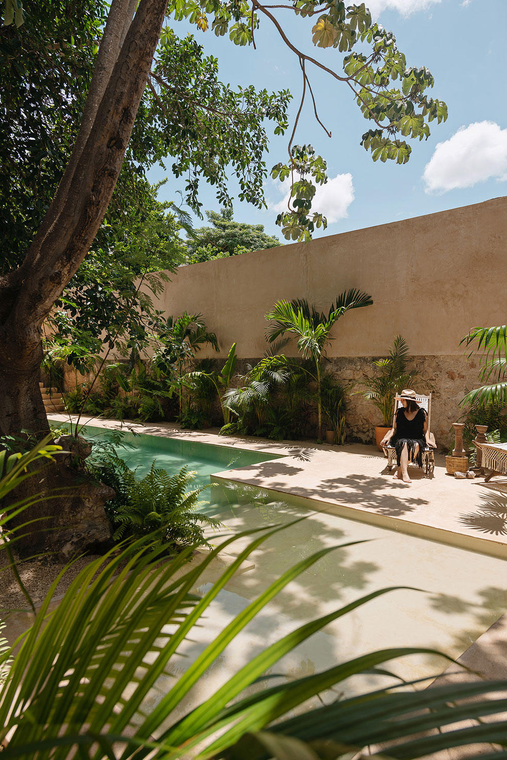jardin avec piscine maison ancienne rénovée Mexique
