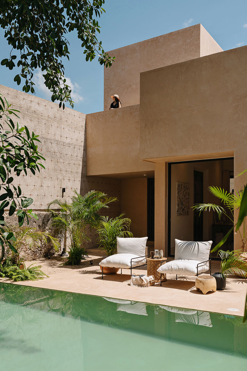 jardin avec piscine maison ancienne rénovée Mexique