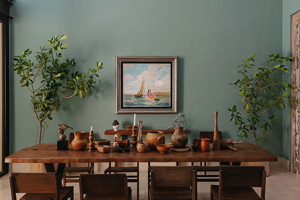 salle à manger mur vert
