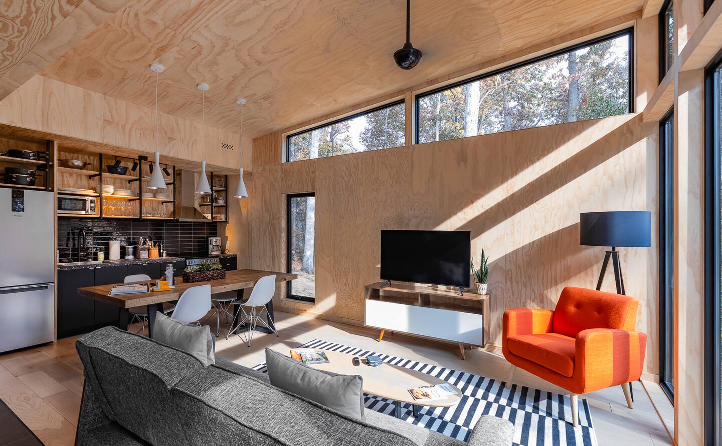 salon maison architecte 75m2 bois et béton