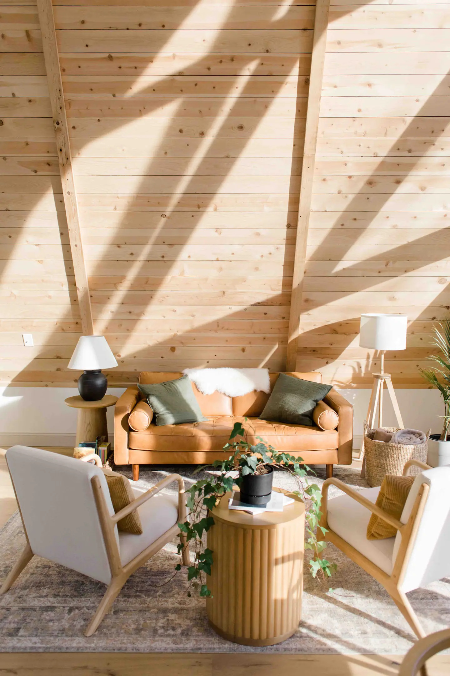 salon murs en bois