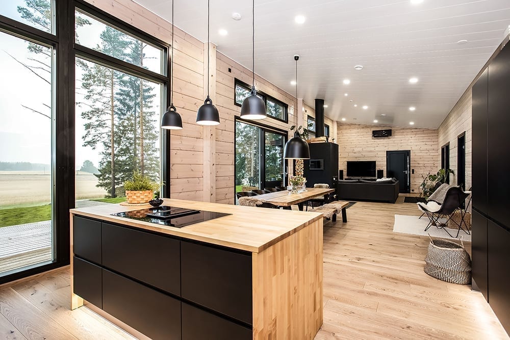 salle à manger et salon maison en bois