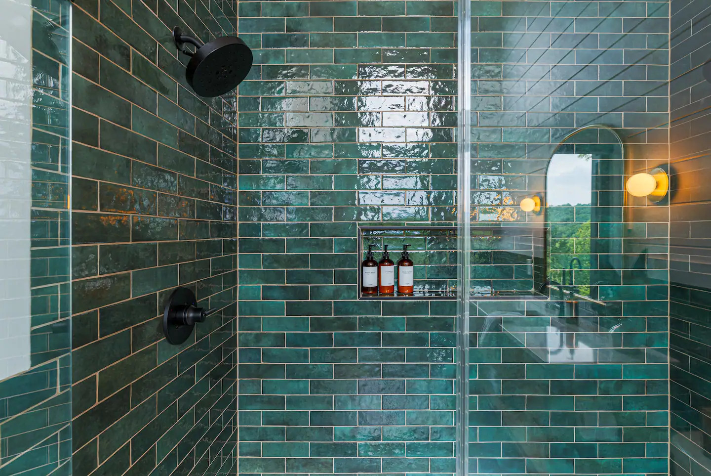 douche carrelage vert