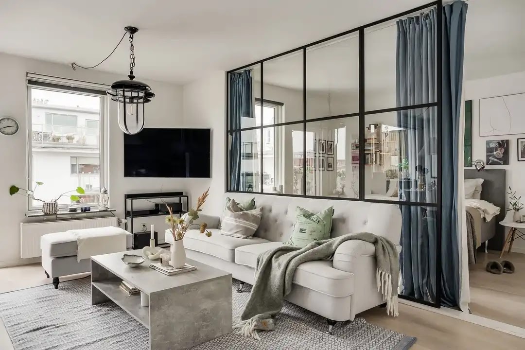 salon avec verrière décoration scandinave