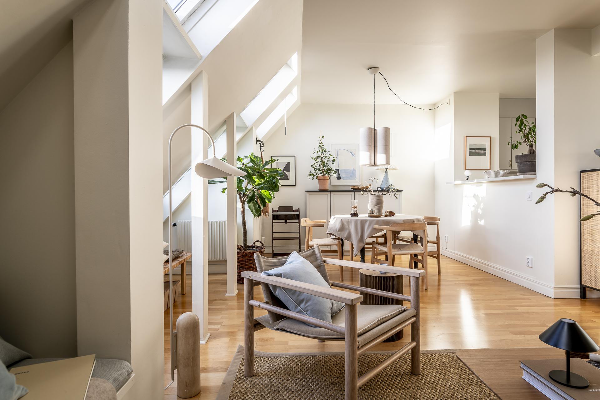 salon avec fenêtres de toit appartement mansardé