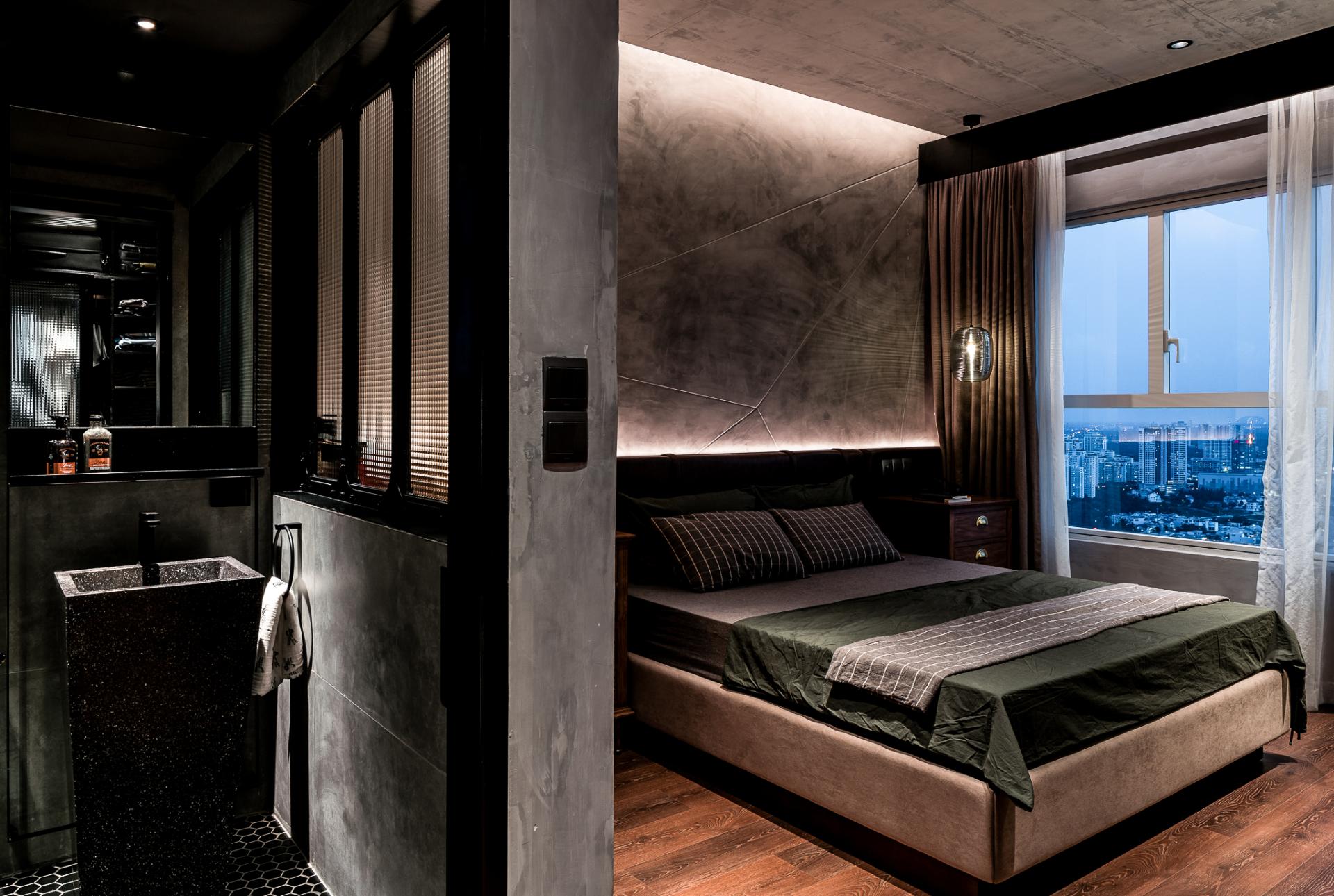 chambre avec salle de bain décoration industrielle