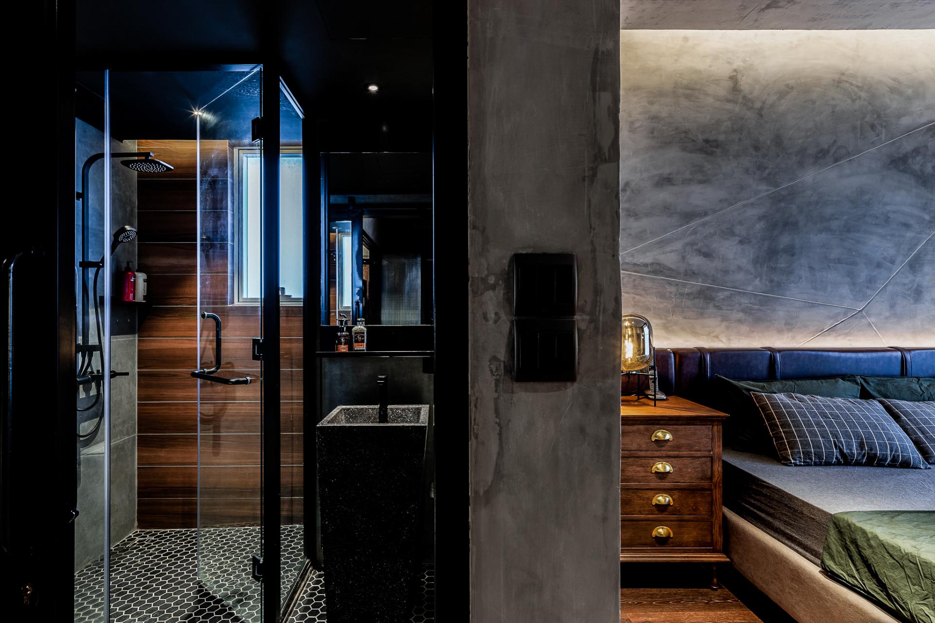 chambre avec salle de bain décoration industrielle