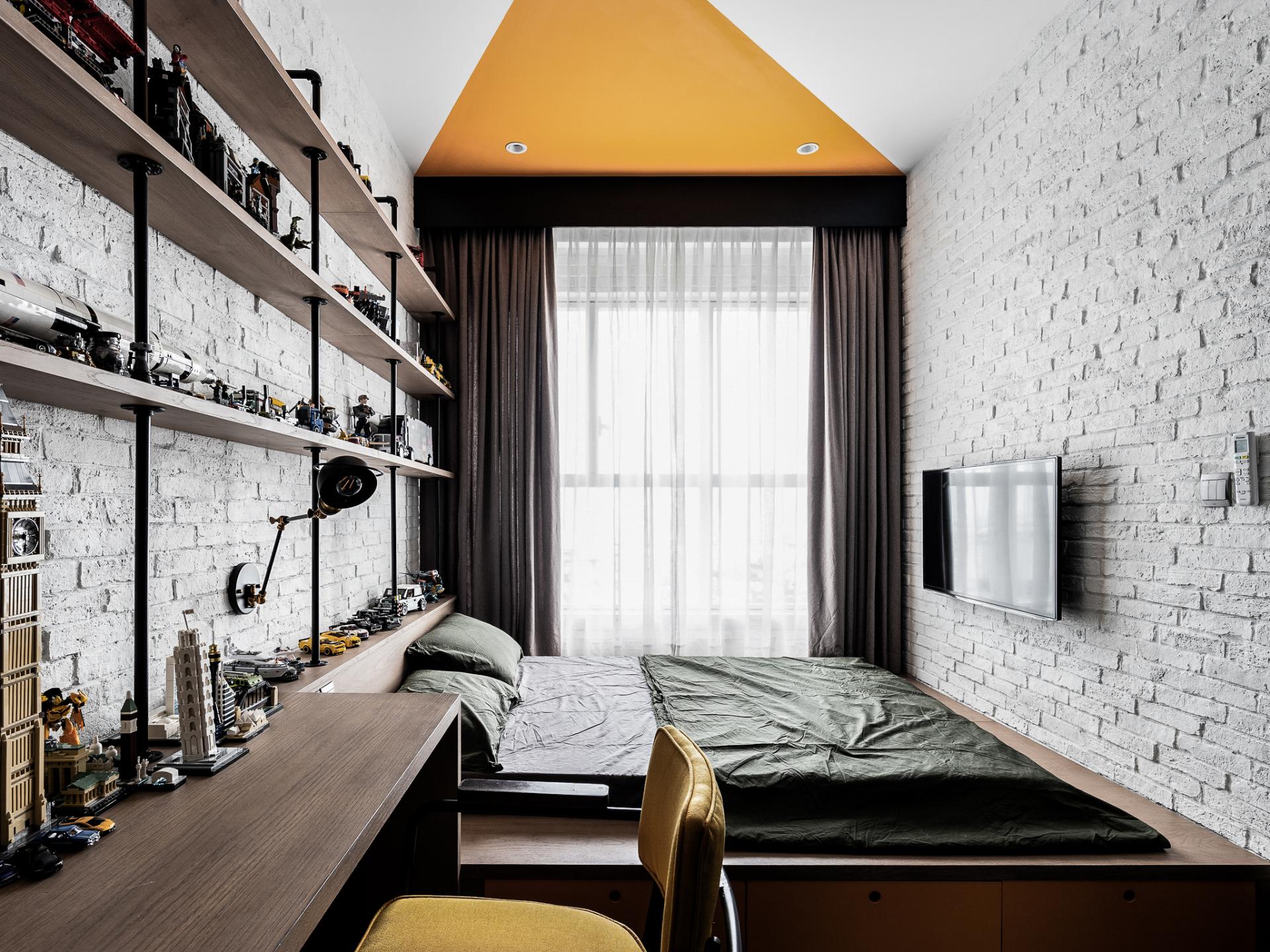chambre murs briques peintes en blanc
