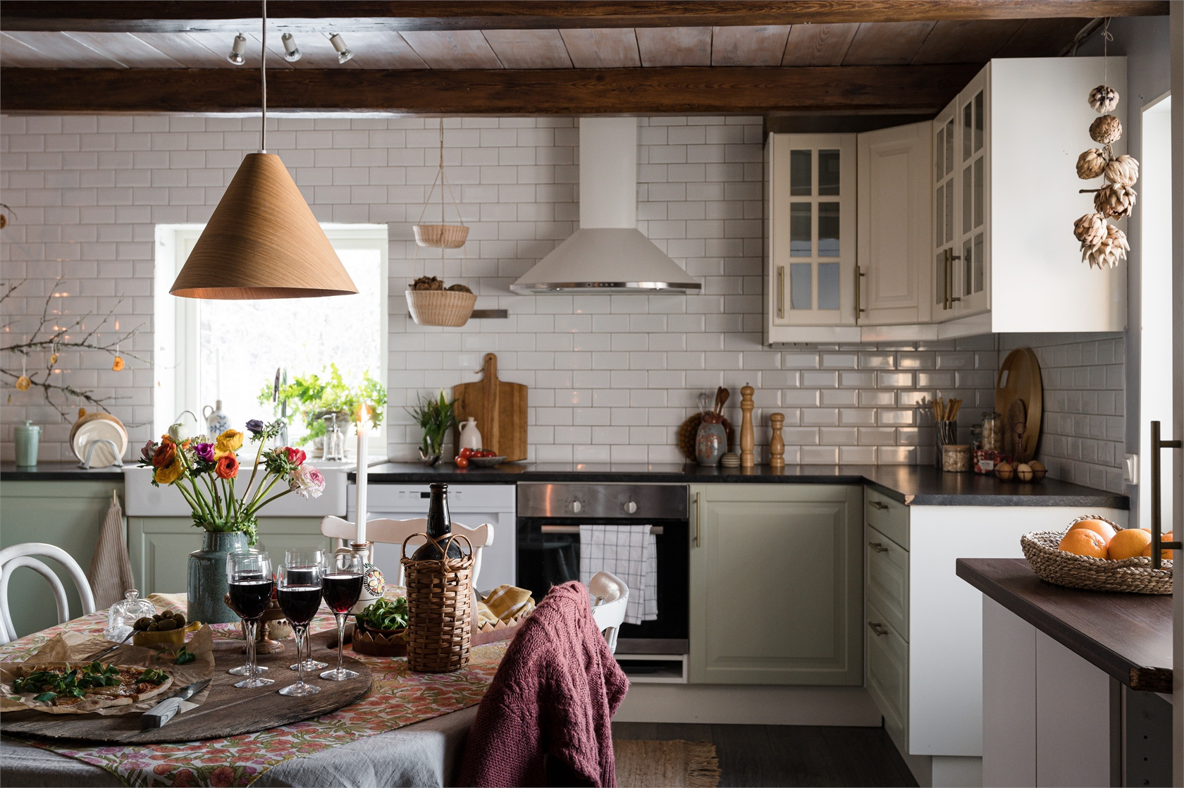 cuisine vert sauge décoration rustique