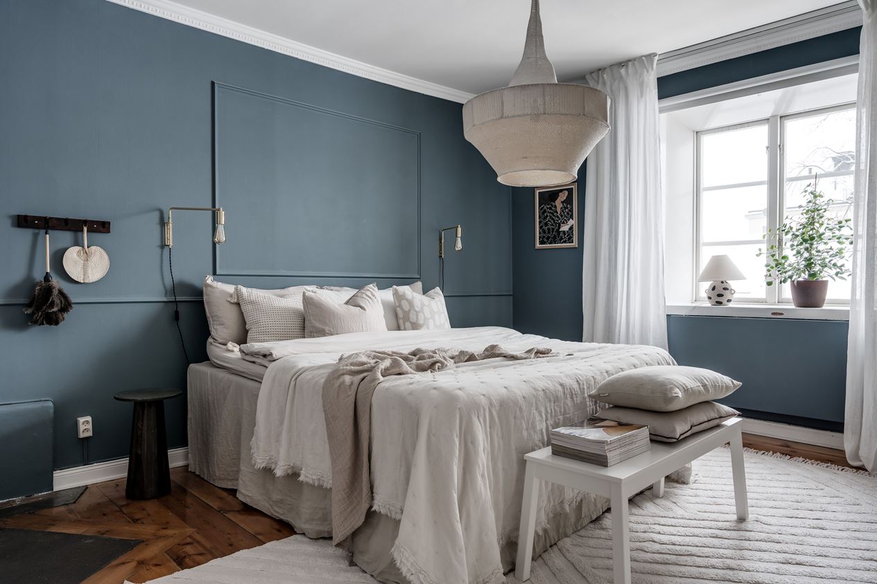 chambre mur bleu