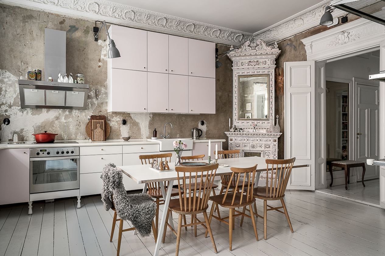 cuisine rose design murs bruts décoration scandinave cuisine rose design murs bruts décoration scandinave