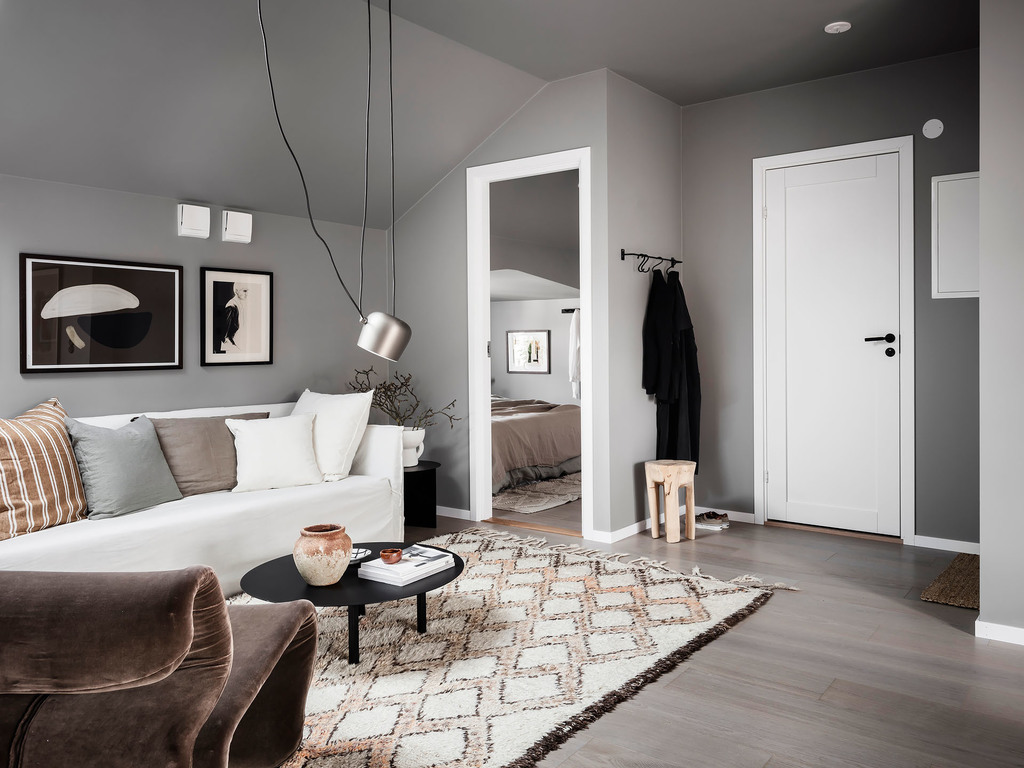 salon gris appartement 35m2 décoration design