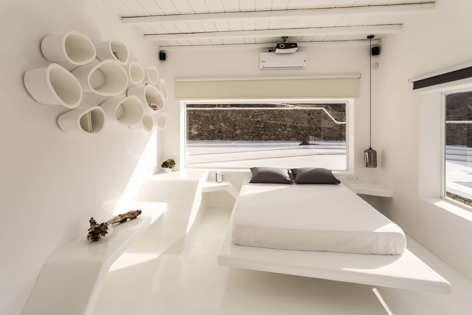 chambre minimaliste blanche maison avec piscine Mykonos chambre minimaliste blanche maison avec piscine Mykonos